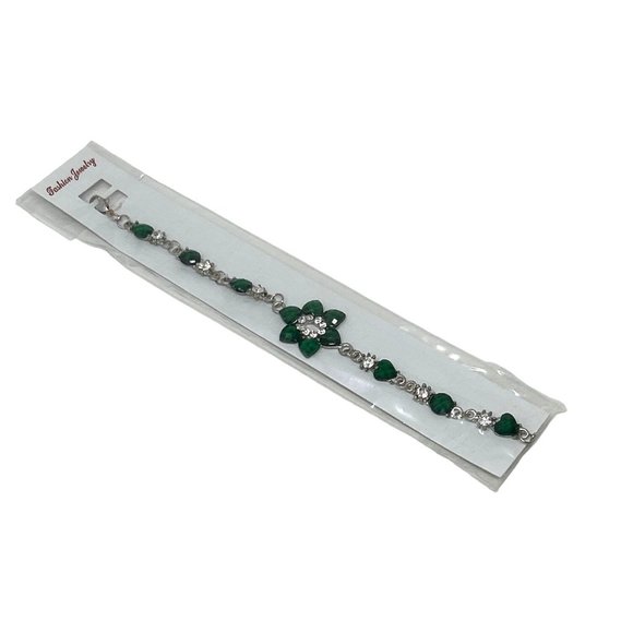 Charming Charlie Bracelet - Faux Jade Stones & Rhinestone - Bracelet 7.5 in - Picture 1 of 6